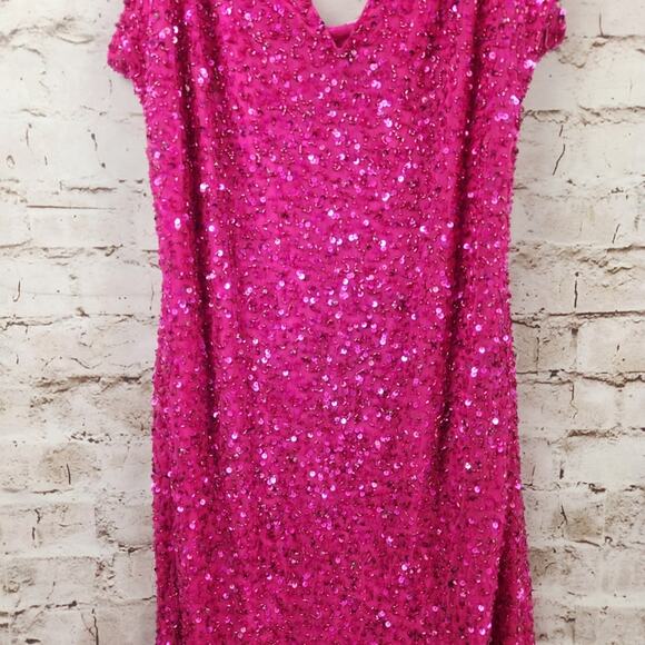 Retrofete Billy Sequin Dress in Knockout Pink Size XL NWT Spaghetti Straps - Picture 4 of 13